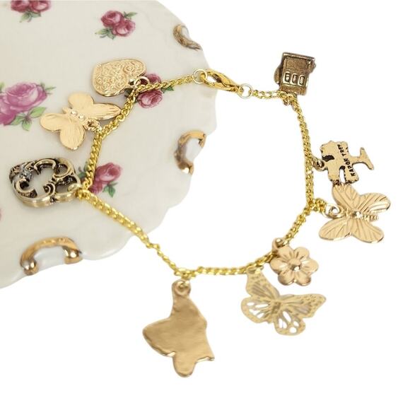 Gold Plated Butterfly Charm Chain Bracelet - Picture 2 of 2